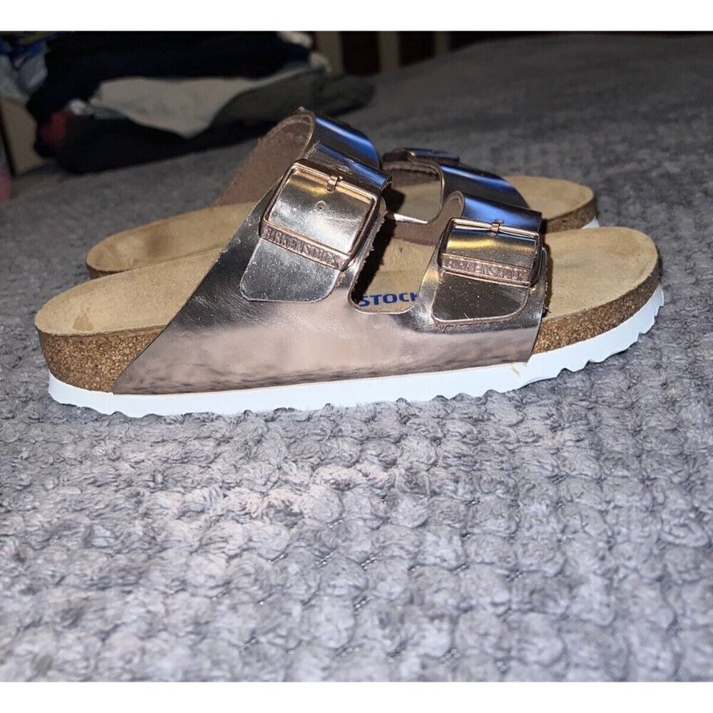 BIRKENSTOCK Arizona Flats Metallic Copper White Everyday Slides Size 38/7 - Picture 11 of 11